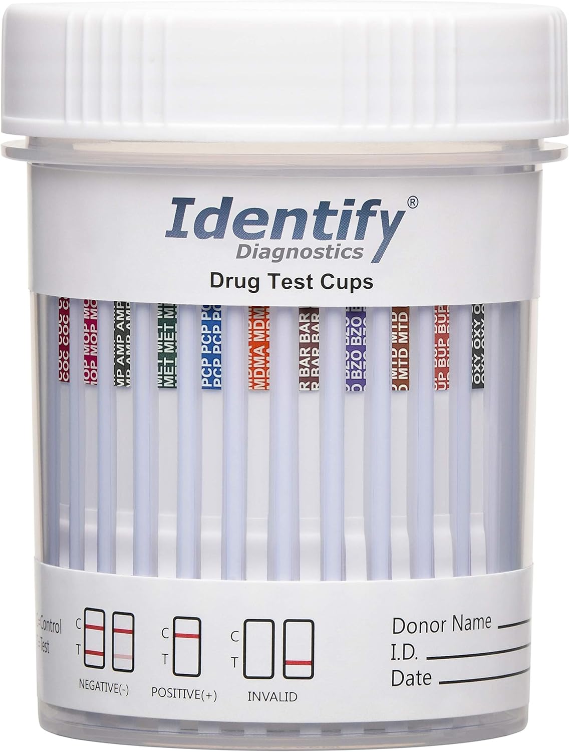Identify Diagnostics Drug Test Cups | 10 Pack | 12 Panel CLIA Waived Instant Urine Marijuana Drug Test Kit for AMP,BAR,BUP,BZO,COC,MDMA,MET,MOP|OPI,MTD,OXY,PCP,THC