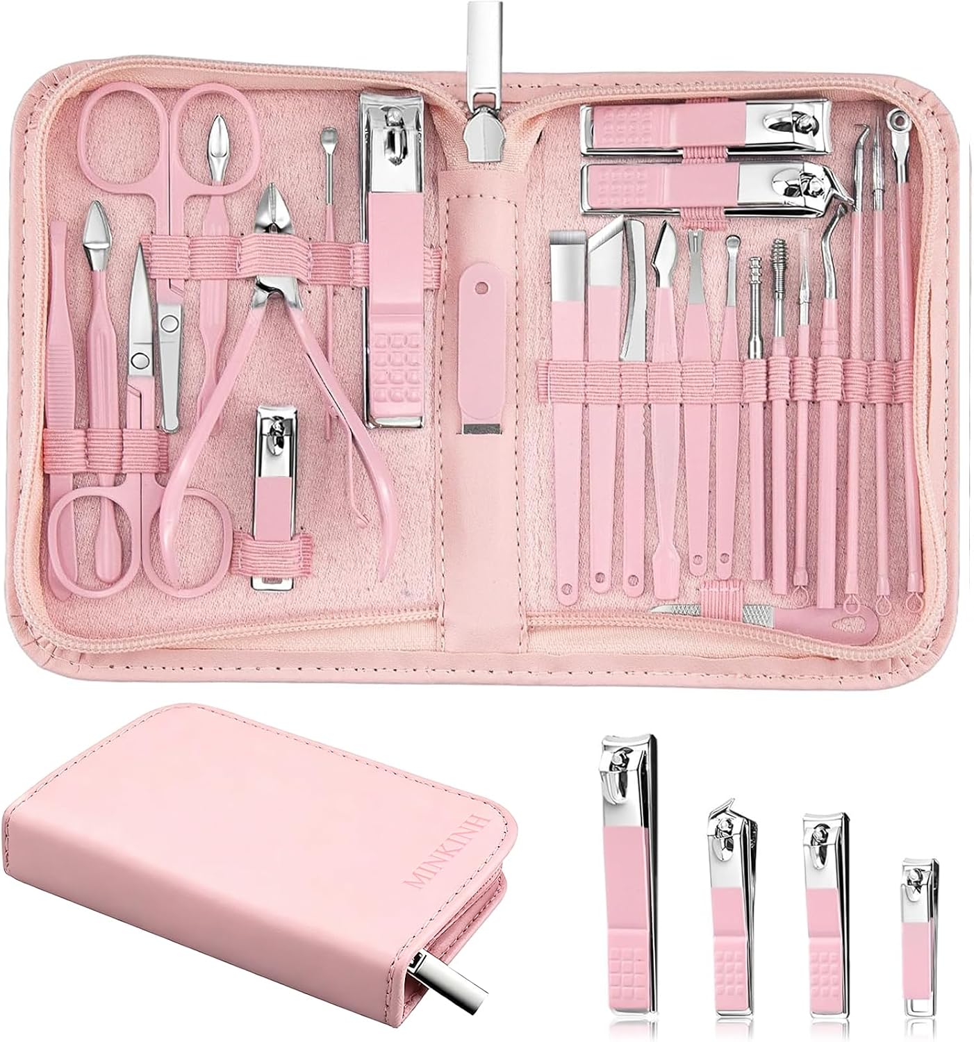 MINKINH Manicure Set Nail Clippers Set Pedicure Kit, 26-Piece Pink