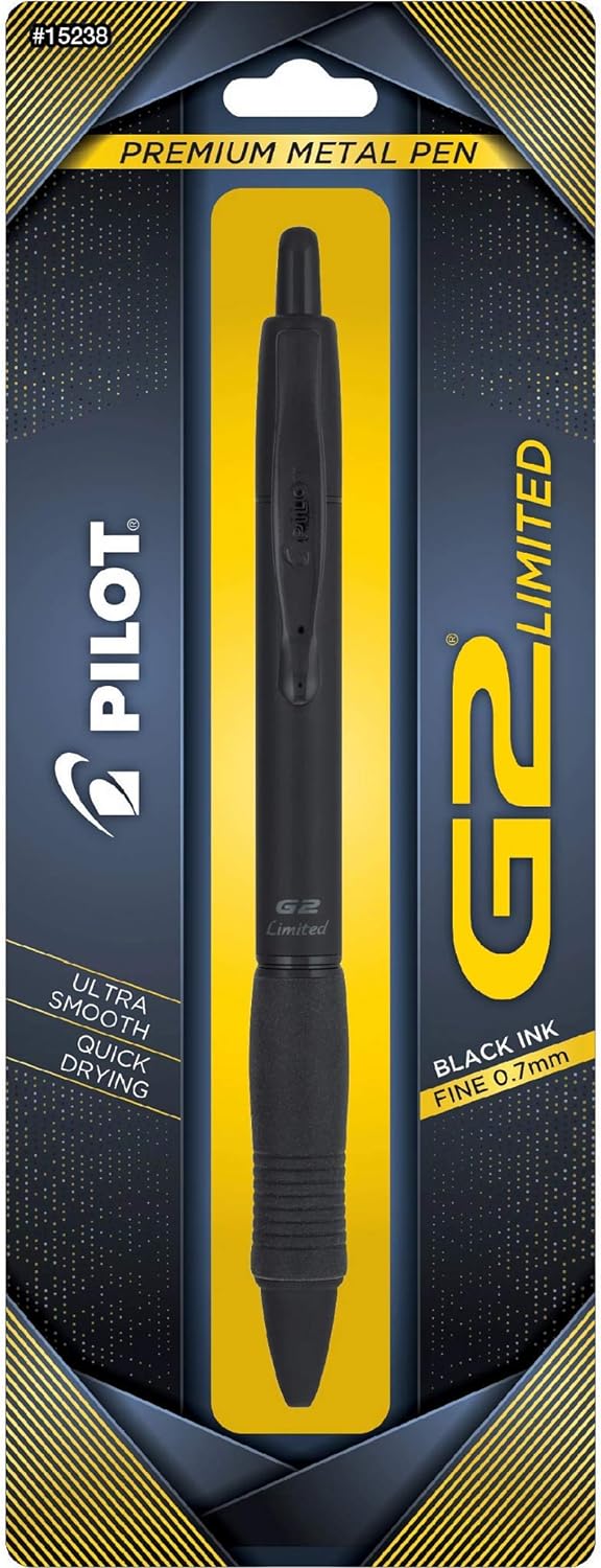 Pilot, G2 Limited Premium Gel Roller Pen, Fine Point 0.7 mm, Matte Black Barrel, Black Ink
