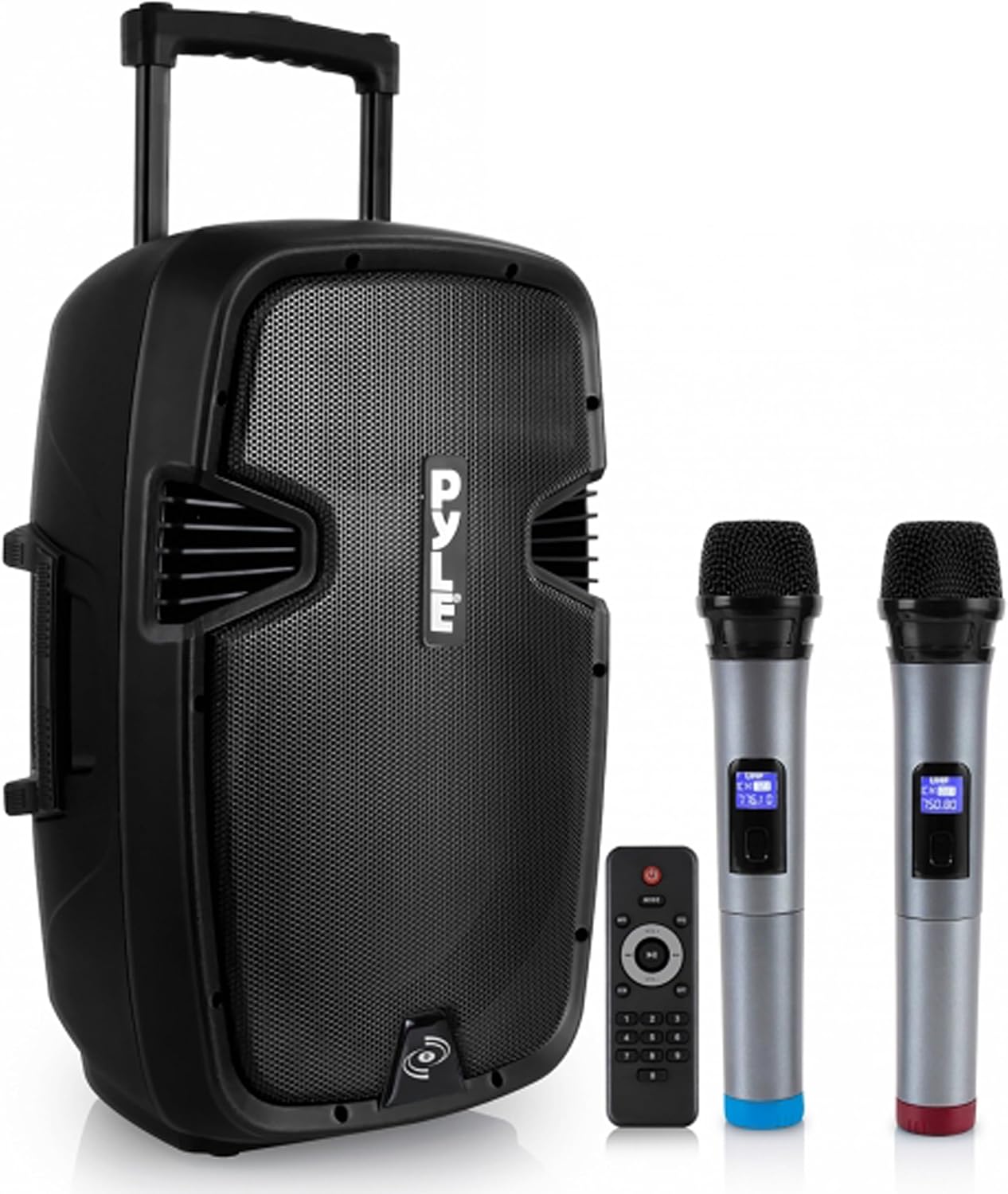 Pyle PPHP1299WU.5 Karaoke Portable PA Speaker System - 1000W Active Powered Wireless Bluetooth Compatible Outdoor Speaker W/Rechargeable Battery, Wheels, USB MP3 RCA, 2 UHF Microphone, Remote, Black