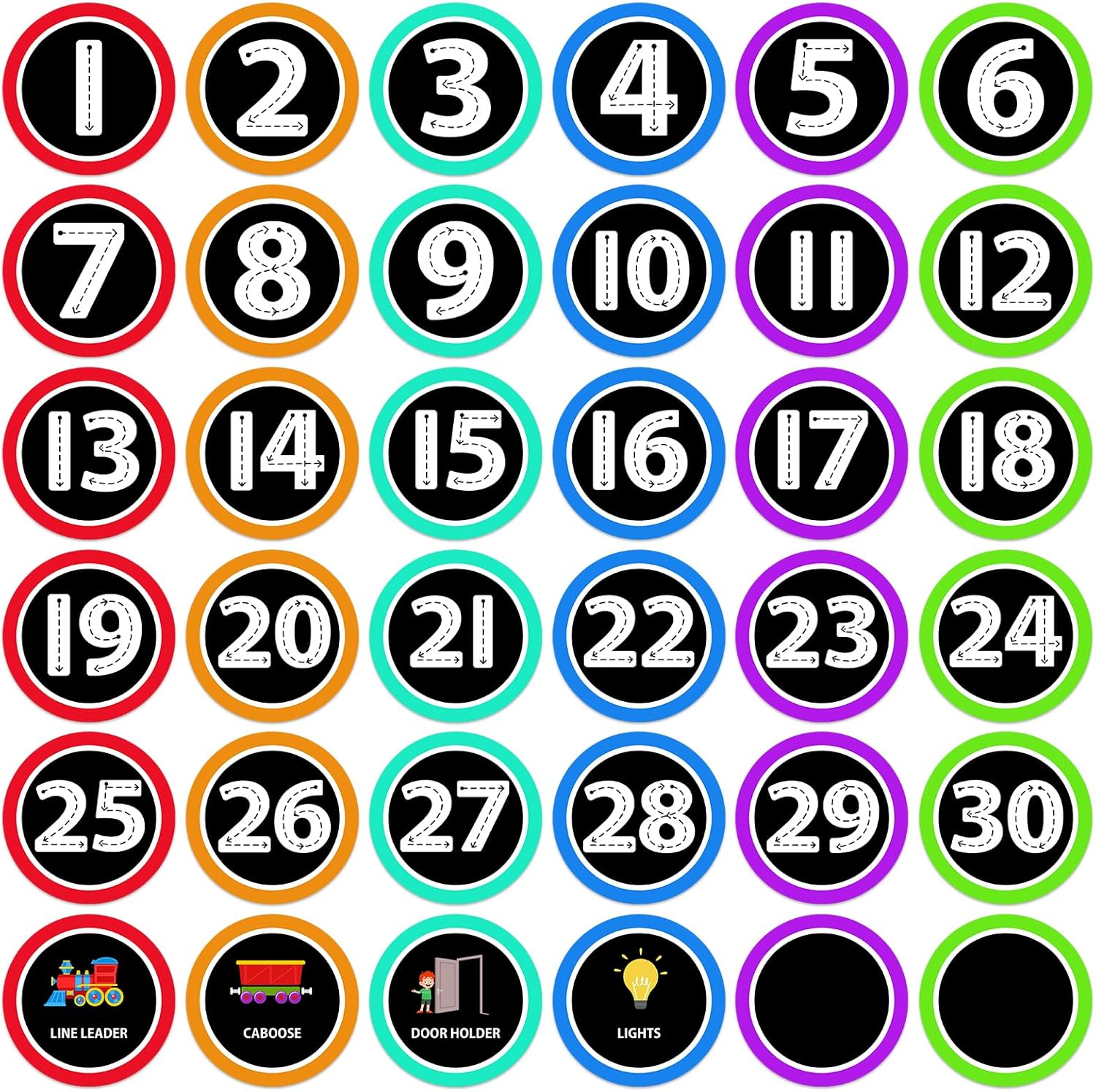 Line up Spots for Classroom Floor- 36PCS Numbers Stickers for Classroom Lining up 1-30 Vinyl Floor Dots Decals Back to School Kindergarten Preschool Elementary Teacher Supplies