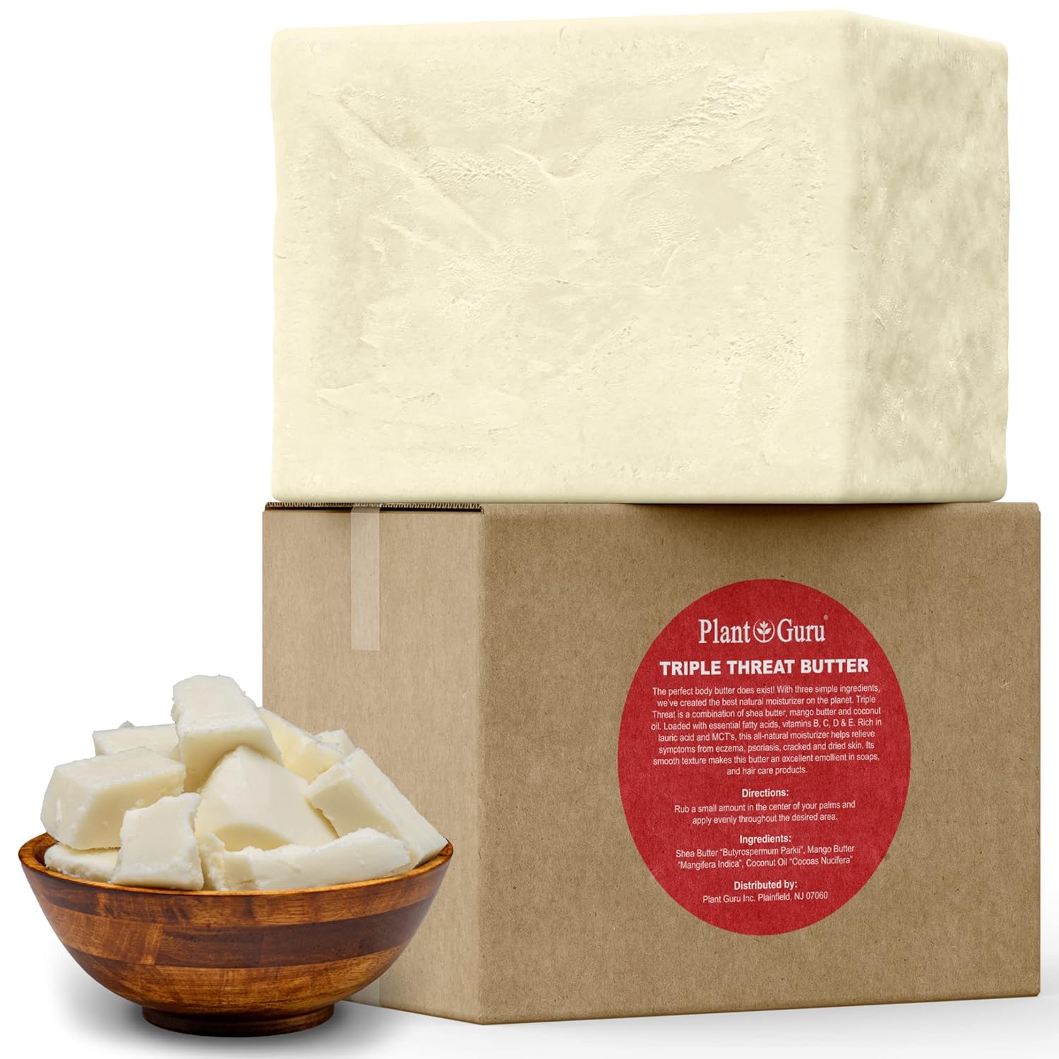Triple Threat Body Butter 5 lbs. Bulk - Blend of Shea, Mango & Coconut Oil - 100% Pure Natural Raw Unrefined Moisturizer For Dry Skin, Face And Hair. Great For Lip Balm and Soap Making