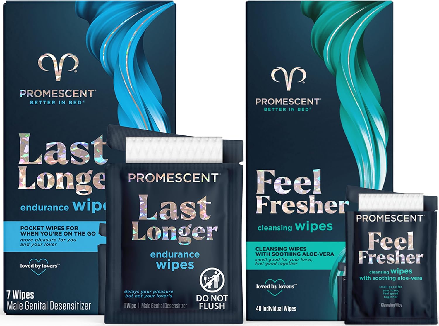 Promescent Delay Wipes Sexual Enhancer for Men + Flushable Wipes for Adults, Hygiene Wipes, Feminine Wipes Individually Wrapped, Intimate Wipes for Men & Women with Aloe Vera, Flushable Female Wipes