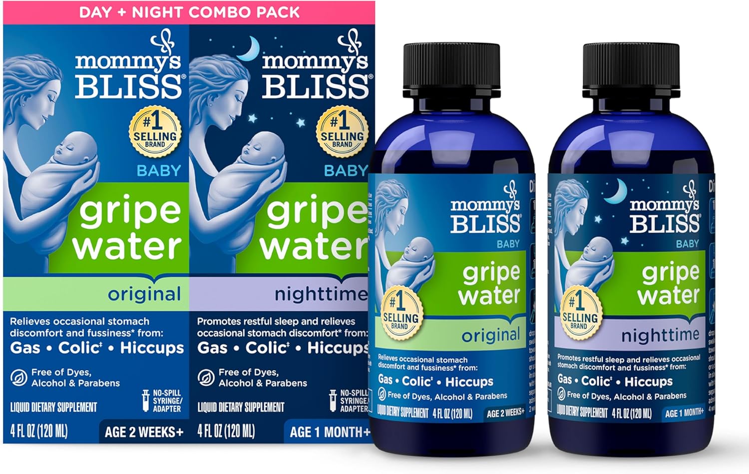 Mommy's Bliss Gripe Water for Babies with Gas, Colic or Stomach Discomfort Day & Night Combo