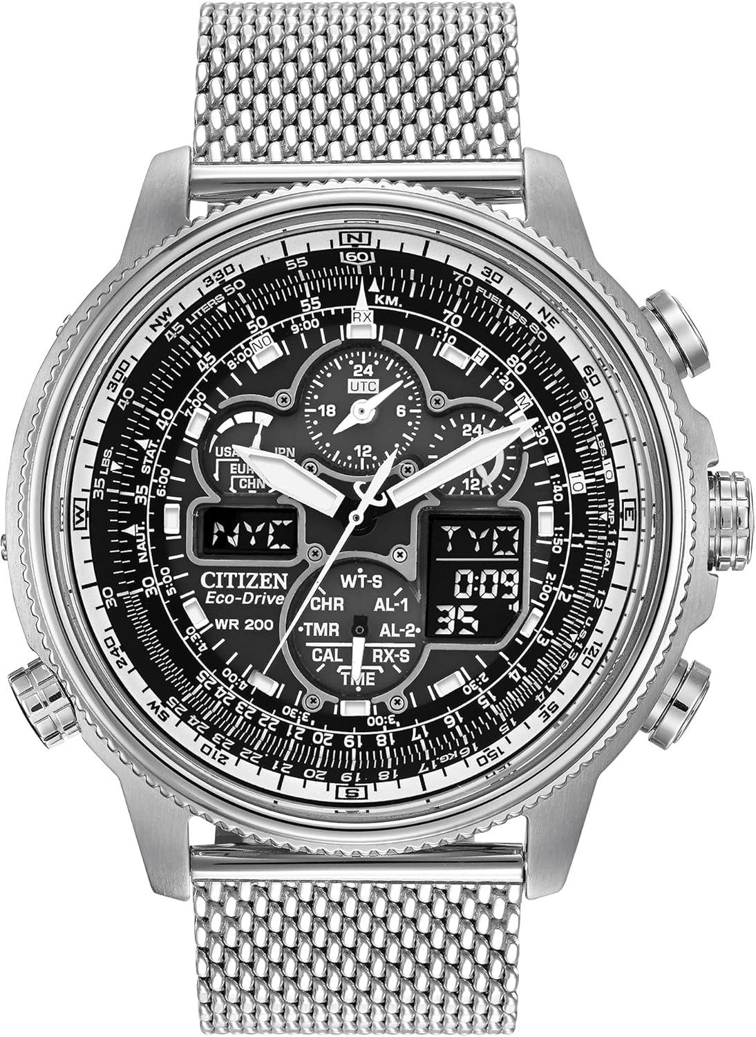 Citizen Eco Drive Navihawk Black Dial SS Chrono Quartz Men's Watch JY8030-83E
