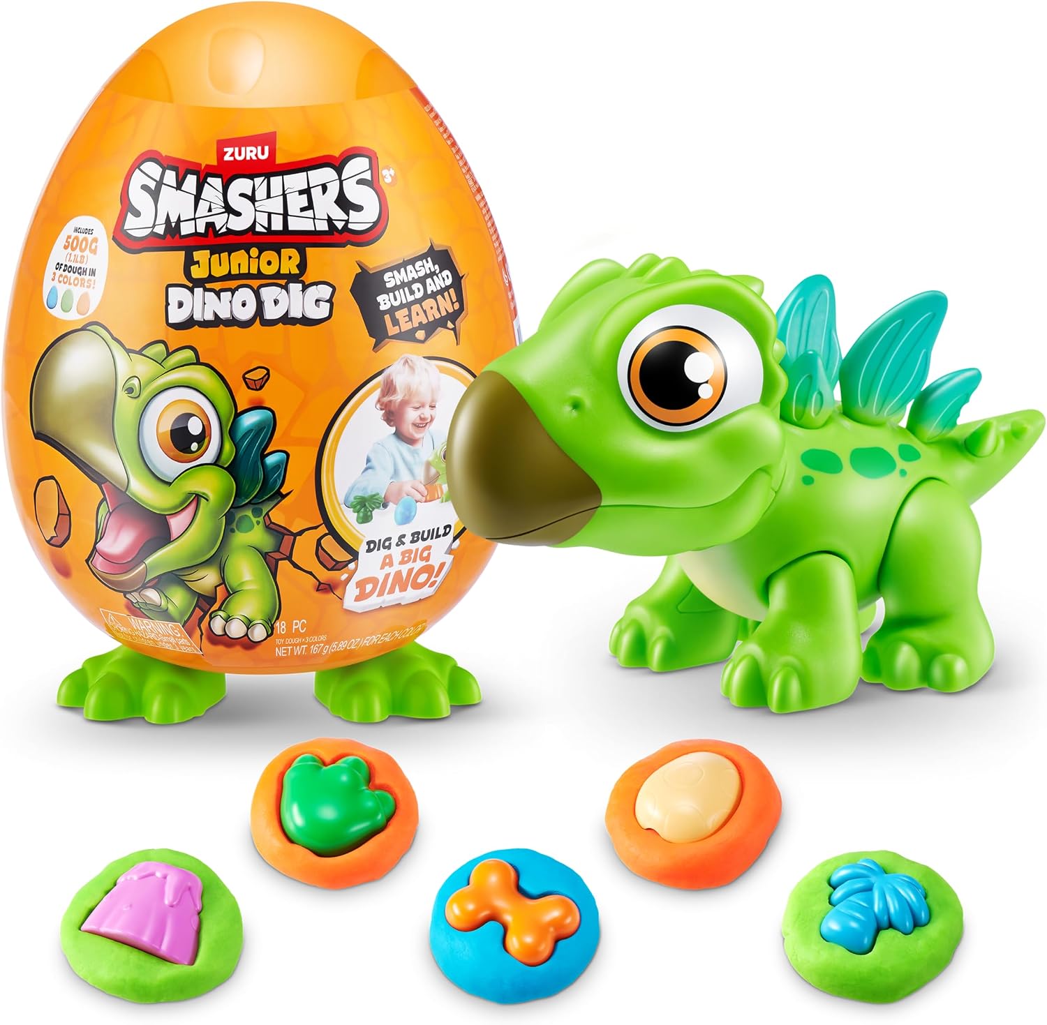 Smashers Junior Dino Dig Small Egg (Stegasaurus) by ZURU 12+ Surprises Compounds Mold Dinosaur Preschool Toys Build Construct Sensory Play - 3 Years +