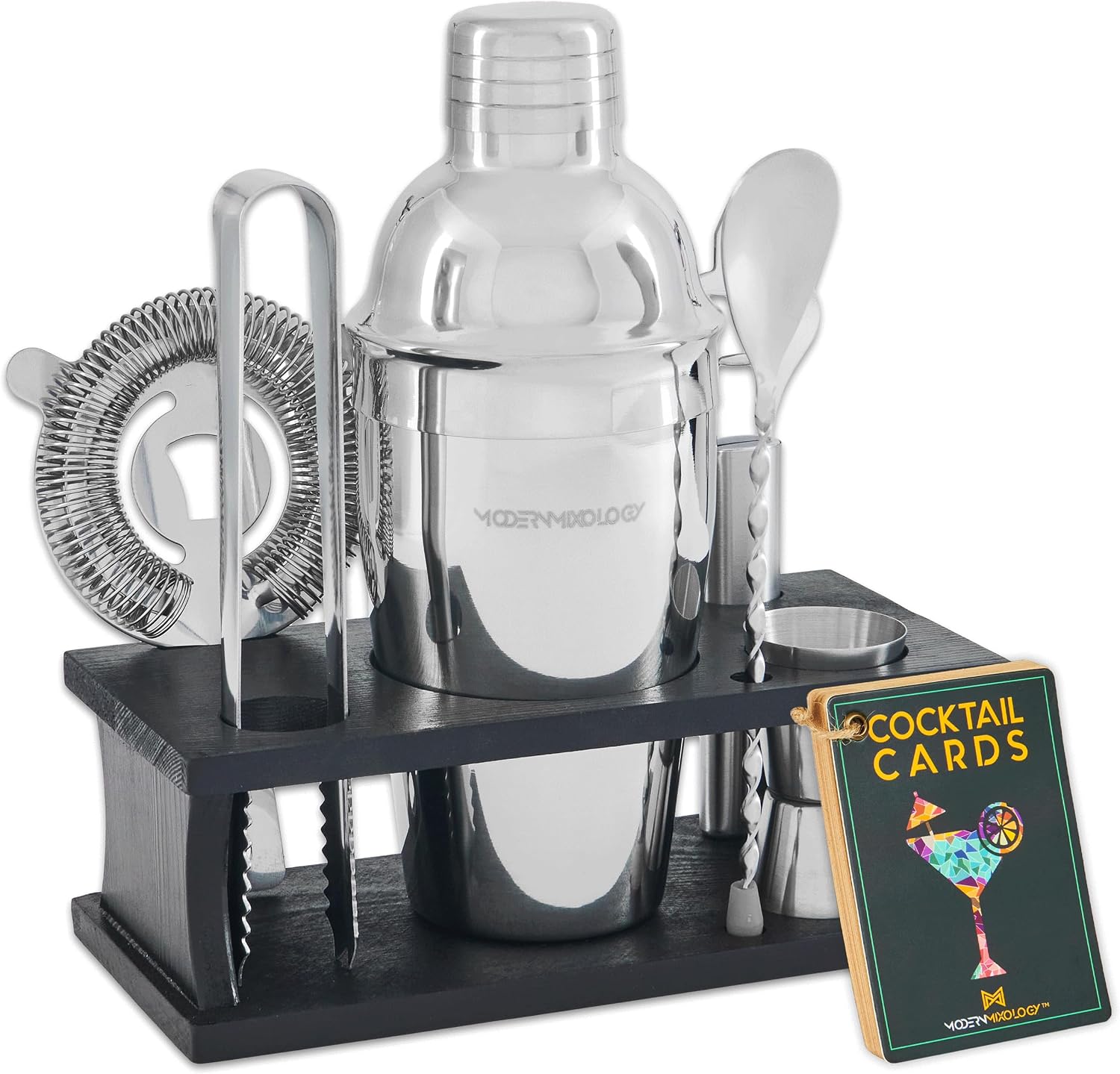 Mixology Bartender Kit with Stand | Bar Set Cocktail Shaker Set for Drink Mixing - Bar Tools: Martini Shaker, Jigger, Strainer, Bar Mixer Spoon, Tongs, Opener | Best Bartender Kit for Beginners