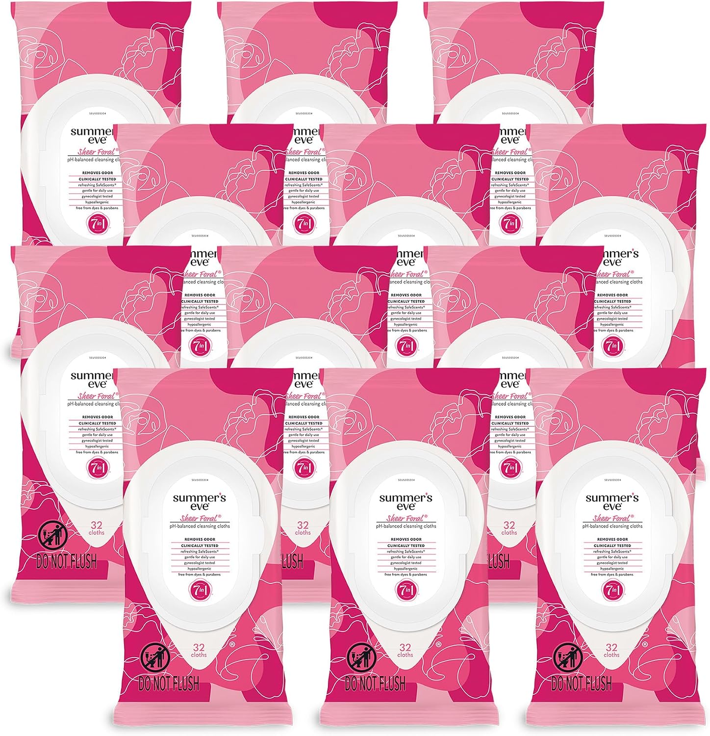 Summer's Eve Feminine Cleansing Wipes, Sheer Floral, 32 Count, 12 Pack