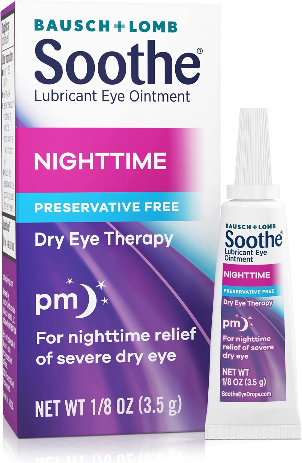 Soothe Lubricant Eye Ointment by Bausch & Lomb for Dry Eye Relief, Moisturizing Nighttime Therapy Suitable for Sensitive Eyes, Preservative Free, 3.5 g