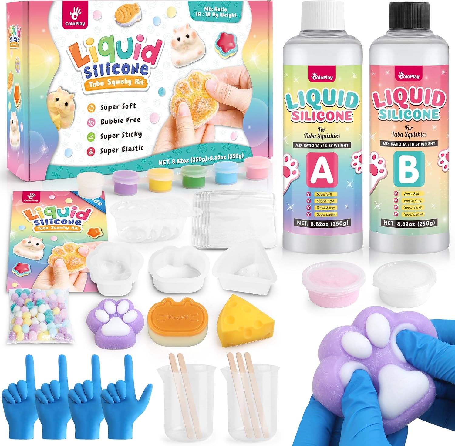 Taba Squishy Kit - 18OZ Rubber Squishy Kit with Guided, Bubble Free and Faster Fully Cures - FuFu Squishy Kit with Mold, Flocking Powder - Stress Relief Entertainment