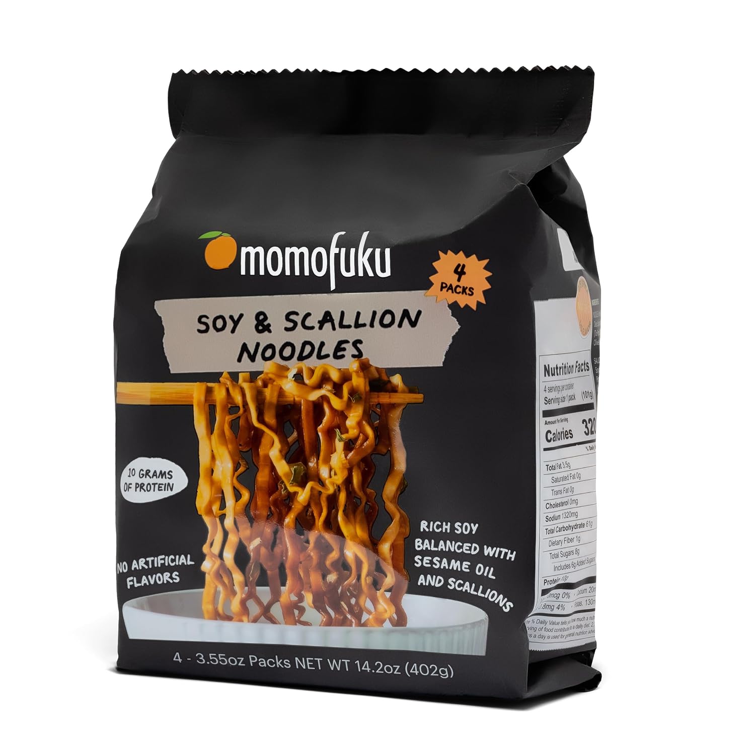 Momofuku Soy & Scallion Ramen Noodles by David Chang, 4 Pack of Restaurant Quality Instant Noodles Now with More Sauce & 10g of Protein