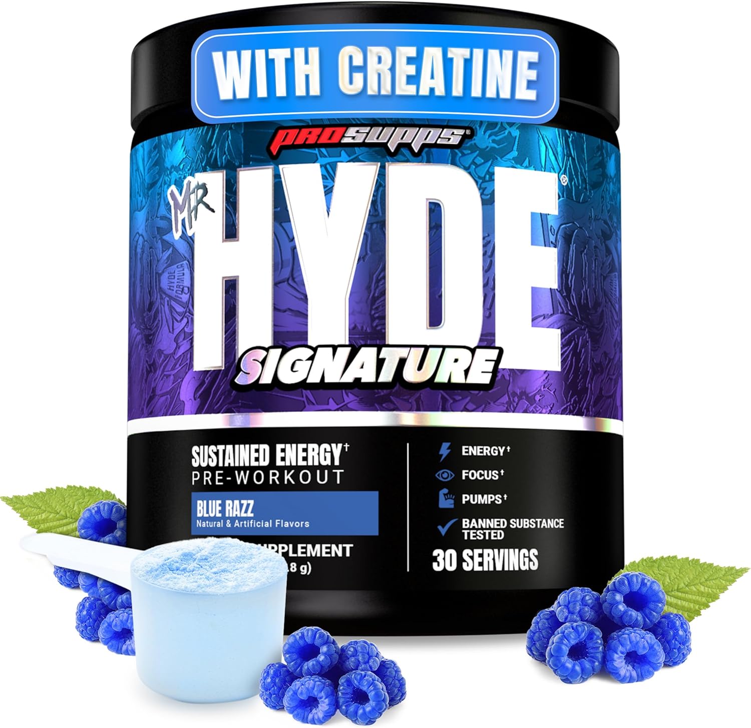 ProSupps Mr. Hyde Signature Pre Workout Powder with Creatine, Beta Alanine & Caffeine - Performance, Energy & Endurance - Clean Fitness & Gym Supplements for Men & Women (Blue Razz, 30 Servings)