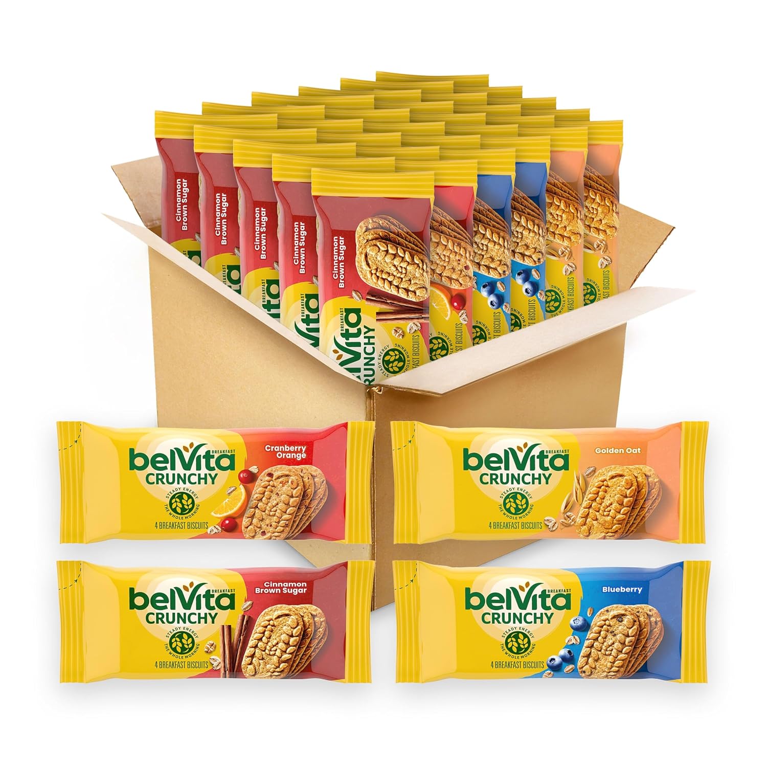 belVita Breakfast Bars Biscuits Variety Pack, 4 Flavors, 30 Packs