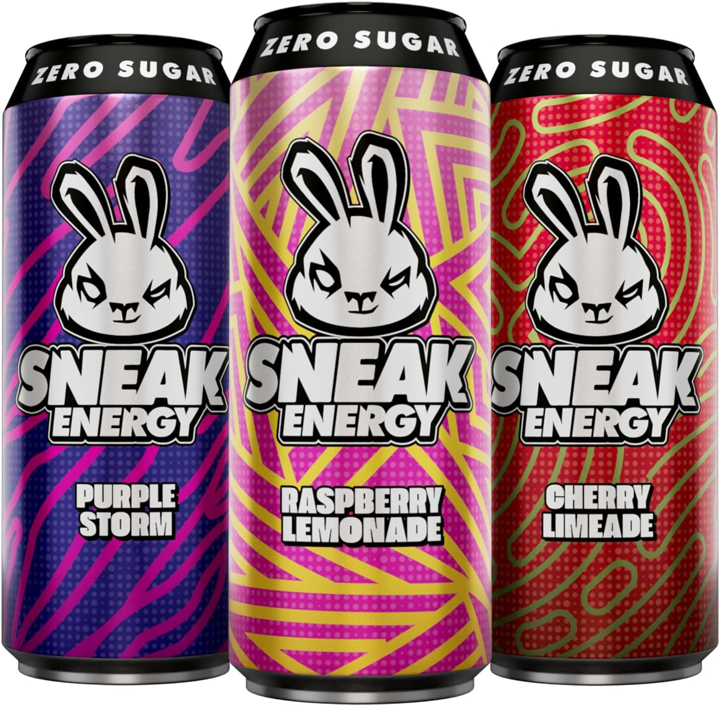 SNEAK Energy Drink Cans | Cherry Limeade, Purple Storm & Raspberry Lemonade | No Sugar. No Junk. Just Natural Caffeine, Focus-Boosting Nootropics in a Can | 500ml x 12