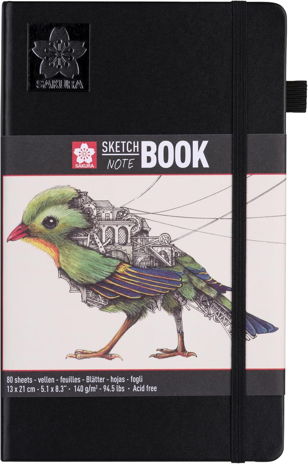 SAKURA Sketchbook Black | 13 x 21 cm, 140 g, 80 sheets | Hardcover Sketchbook for Pencil, Pastel, Ink, Gouache