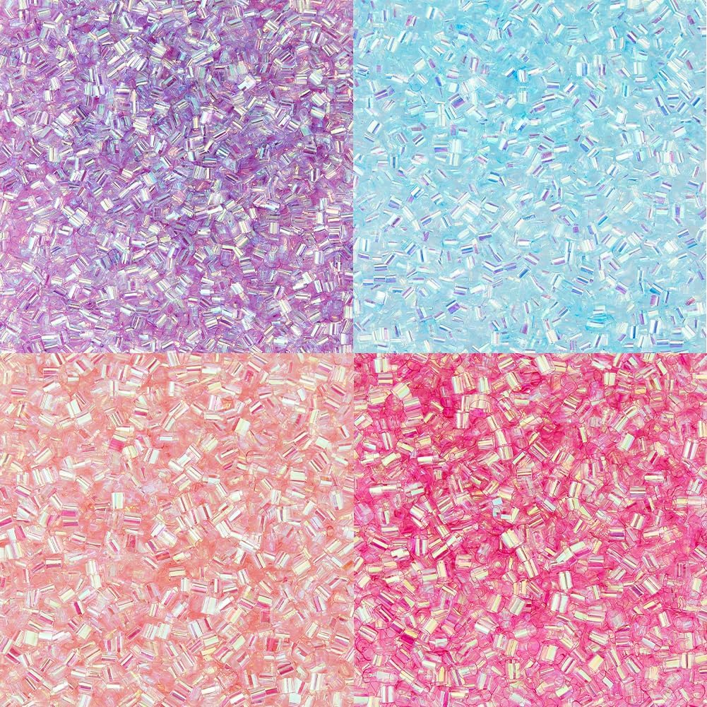 DICOSMETIC 60G 4 Colors Crispy Bingsu Beads Iridescent Soft Straw Tube Beads 3D Glitter Plastic Beads Assortment Crunchy Slime Microbeads Supplies Light Colors Beads,1 Color/Bag