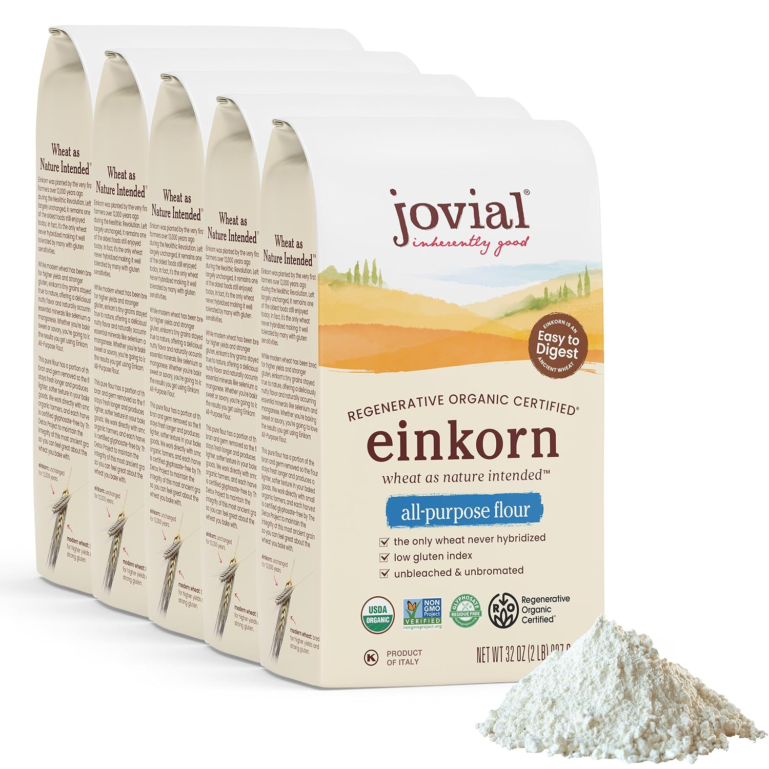 Jovial Organic Einkorn Unbleached All Purpose Flour, Non-GMO, 32 Oz, 5 Pack
