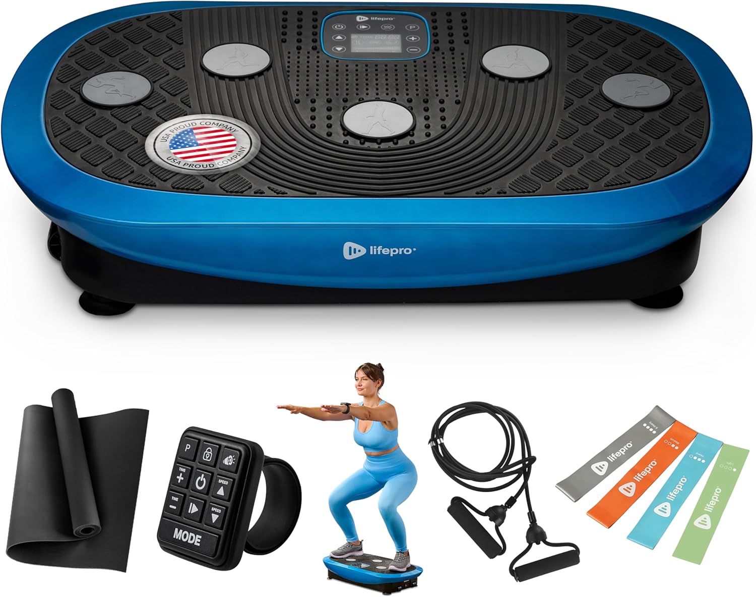 Lifepro Rumblex Plus/Pro 4D Vibration Plate for Lymphatic Drainage — Triple Motor Whole Body Vibration Platform Machine for Muscle Toning — 7 Training Modes, 60 Speed Levels & Resistance Bands