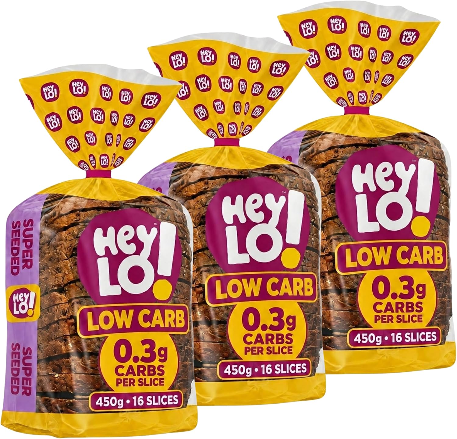 HeyLO Low Carb Seeded Keto Bread, 0.3g 3 x 450g, 0.3 Carbs per Slice
