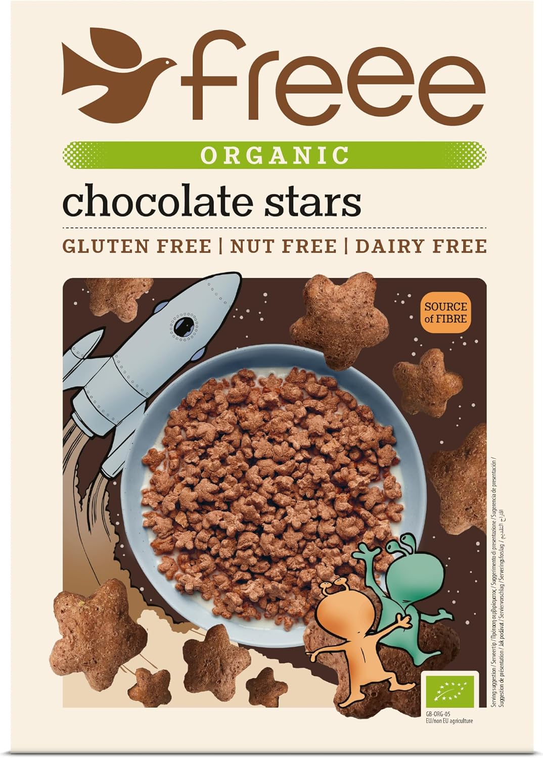 FREEE Gluten Free Organic Chocolate Stars Cereal 300g – Chocolate Breakfast Cereal with Rice & Maize – Vegan, Coeliac UK & Soil Association Certified