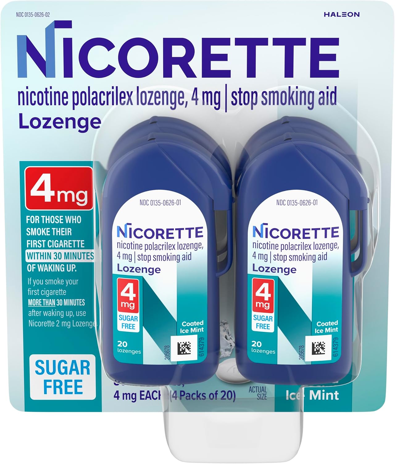 Nicorette Nicotine Lozenges 4mg, Ice Mint, 20 Count, 4 Pack | Quit Smoking Aid, Reduces Nicotine Cravings and Withdrawal Symptoms, Intense Craving Relief, Smoking Cessation Lozenge