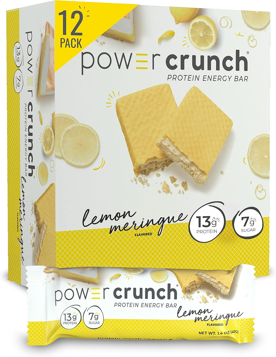 Power Crunch Protein Wafer Bars, High Protein Snacks with Delicious Taste, Lemon Meringue, 1.4 Ounce (12 Count)