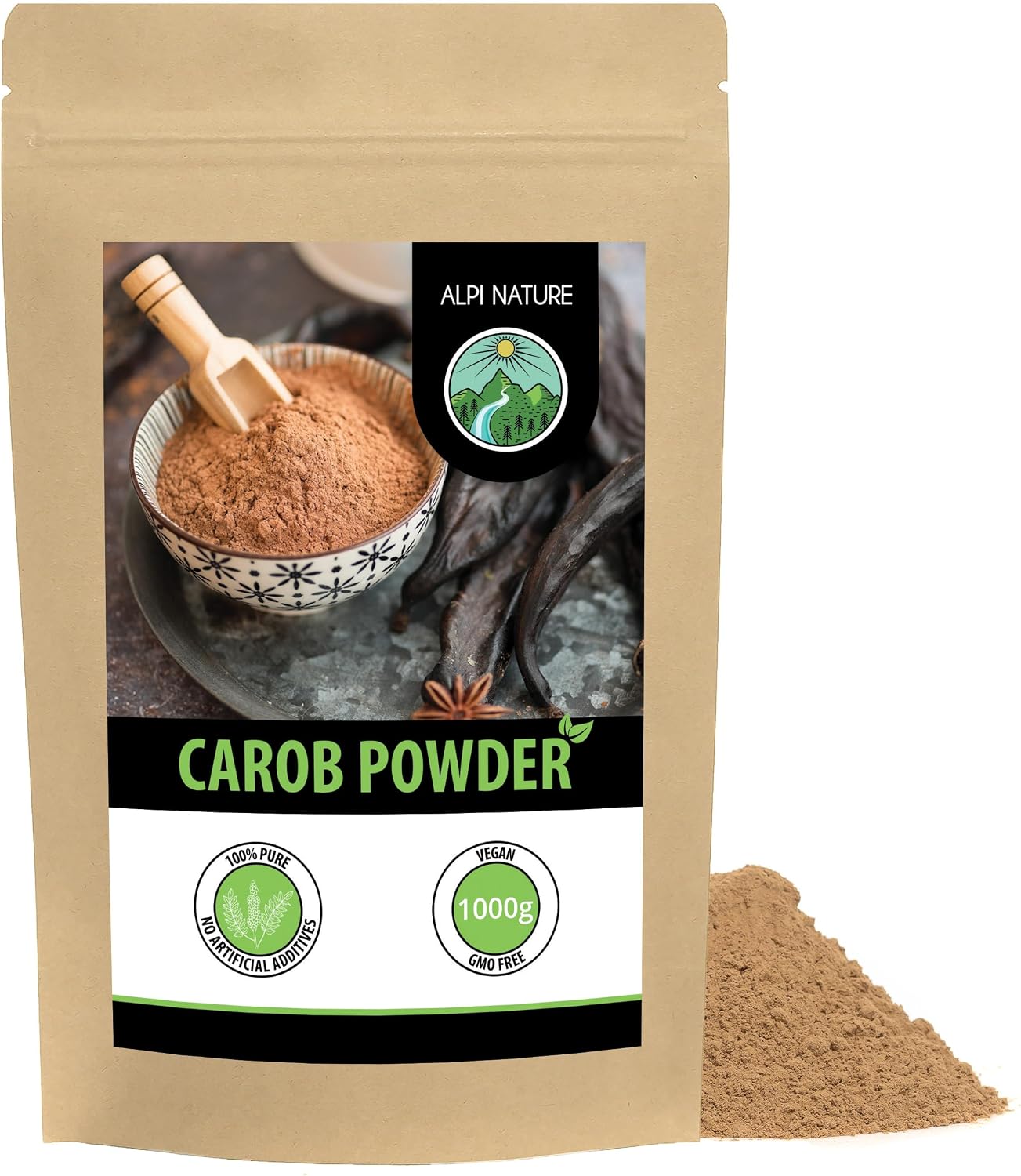 Carob Powder 1kg 2.2 lb by Alpi Nature, Dried and Ground Carob pods, Natural Sweetener for Baking