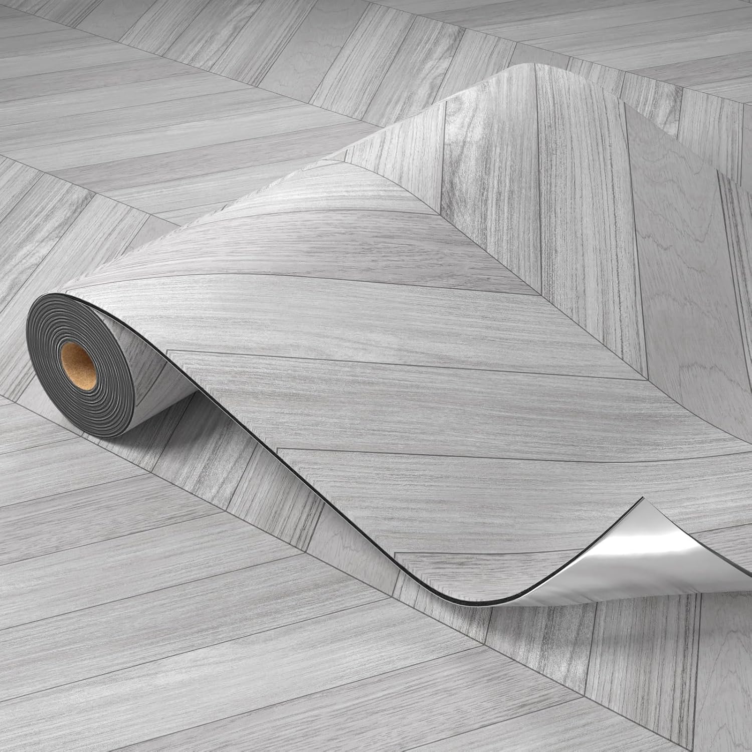 Oxdigi Peel and Stick Herringbone Vinyl Flooring Roll 23"x 118"/19 Sq.Ft, Self Adhesive Vinyl Floor Tiles Wood Plank Flooring Waterproof Wear-Resistant for Any Room, DIY Floor Coverings, Off-White