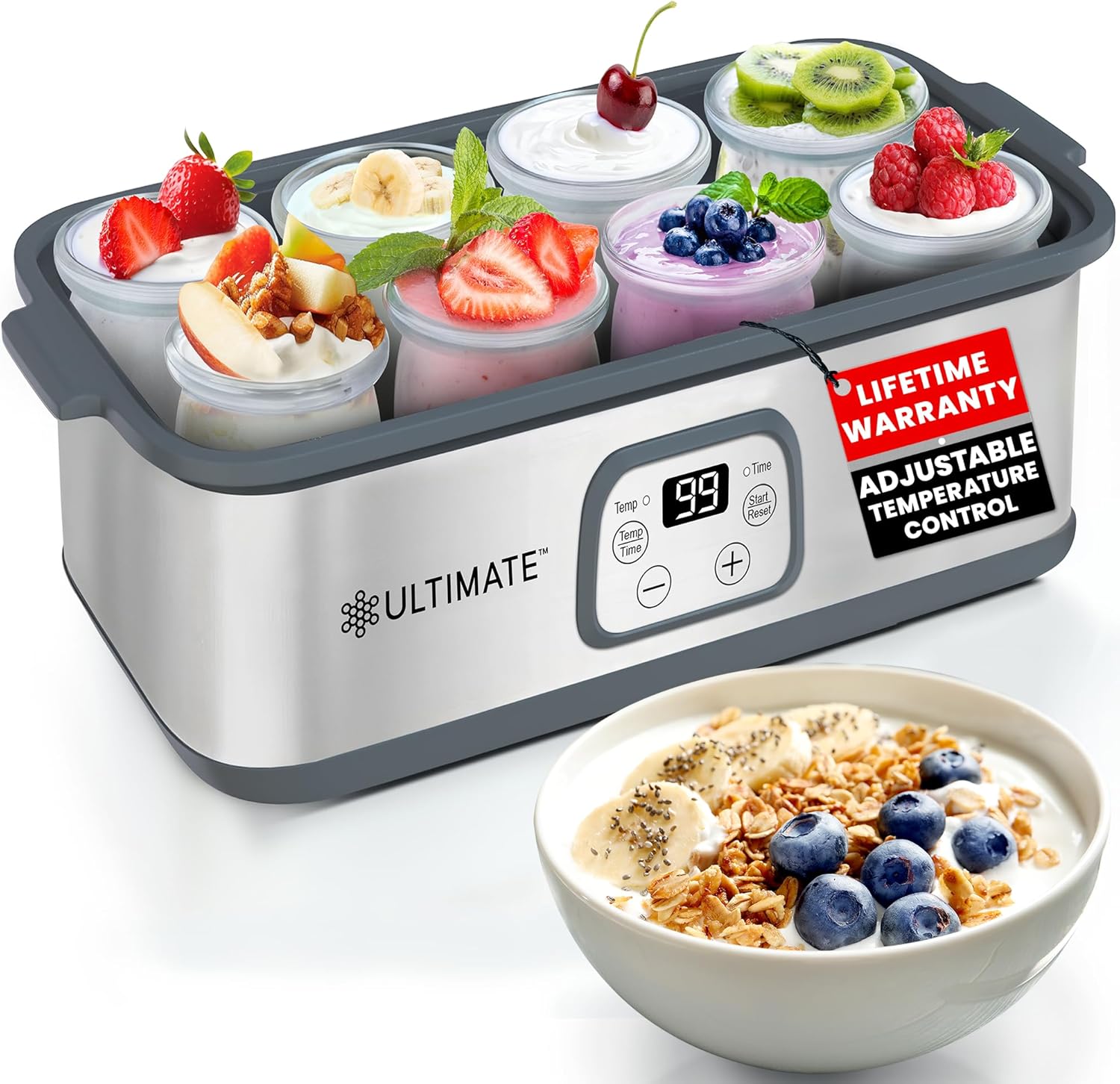 Ultimate Probiotic Yogurt Maker with Adjustable Temperature & Time Control - Make Trillions of Live Probiotics & Get Better Gut Health - ULTIMATE LIFETIME WARRANTY - Wellness Gifts for Men & Women