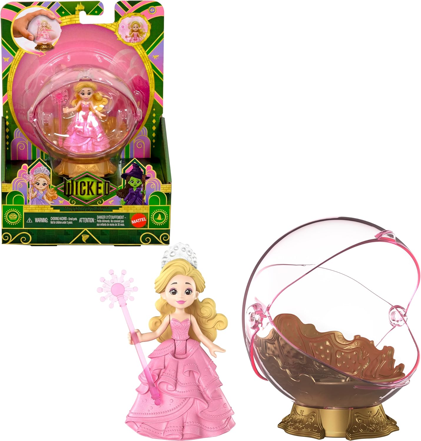 Mattel Universal Pictures’ Wicked Glinda’s Floating Bubble Toyset with Vehicle & Glinda Small Doll in Signature Look, Inspired by the Movie, JFM25
