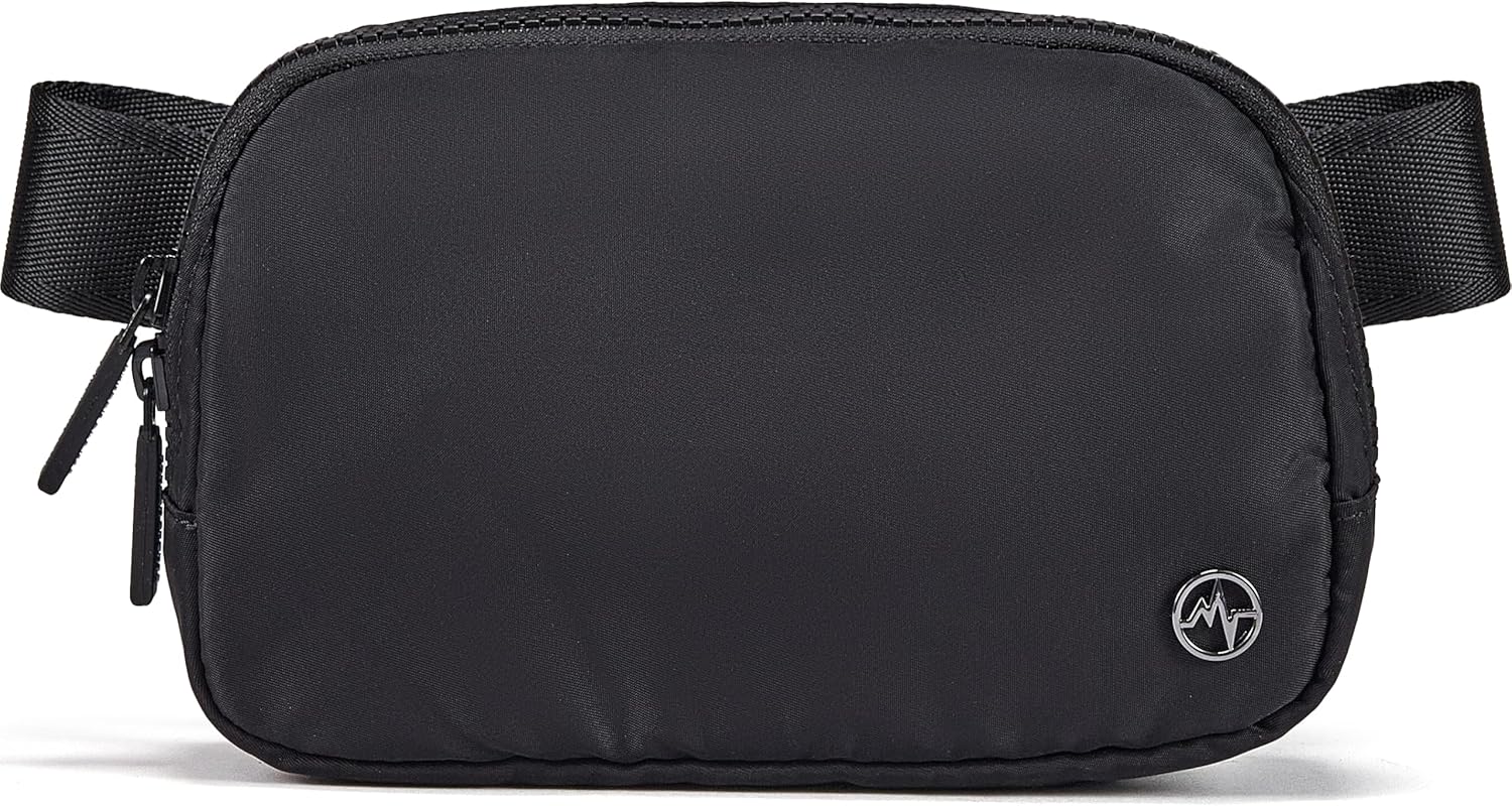 Pander Two Way Zipper Fanny Pack Nylon Everywhere Belt Bag for Women, Water Repellent Waist Packs, Crossbody Bags with Adjustable Strap (Black).