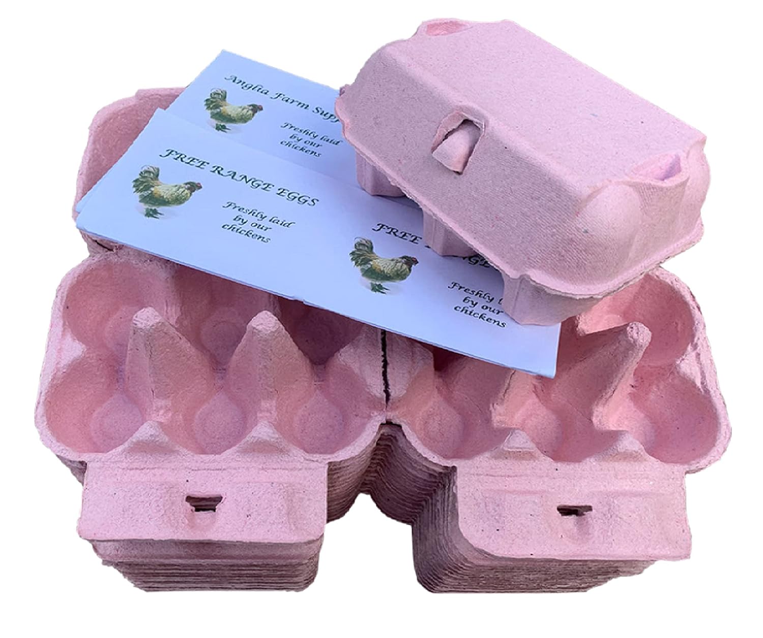 Anglia Farm Supplies - Pastel Pink Coloured Egg Boxes - half dozen cartons - with sheet 8 labels (2 Full Bundles = 560 Egg Boxes)