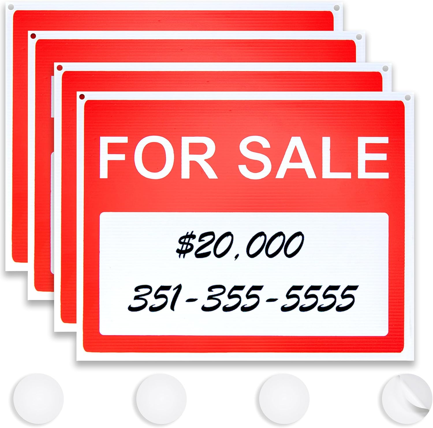 ASSURED SIGNS For Sale Signs For Vehicles - 4 Pack - 14.25" X 11.25" - 0.2" Thick - Ideal For Sale Sign for Garage, Yard, Home or Business or for use in Cars, Trucks or Other Vehicles