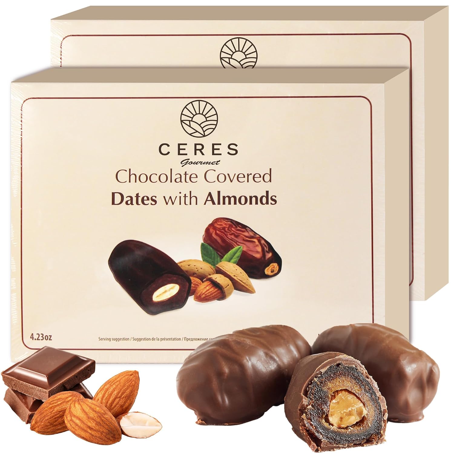 Dark Chocolate Coated Medjool Dates Stuffed with Almonds for Mothers Day 2 Packs-8.46 Oz, Premium Bitter Chocolate Covered Dates (Almond)