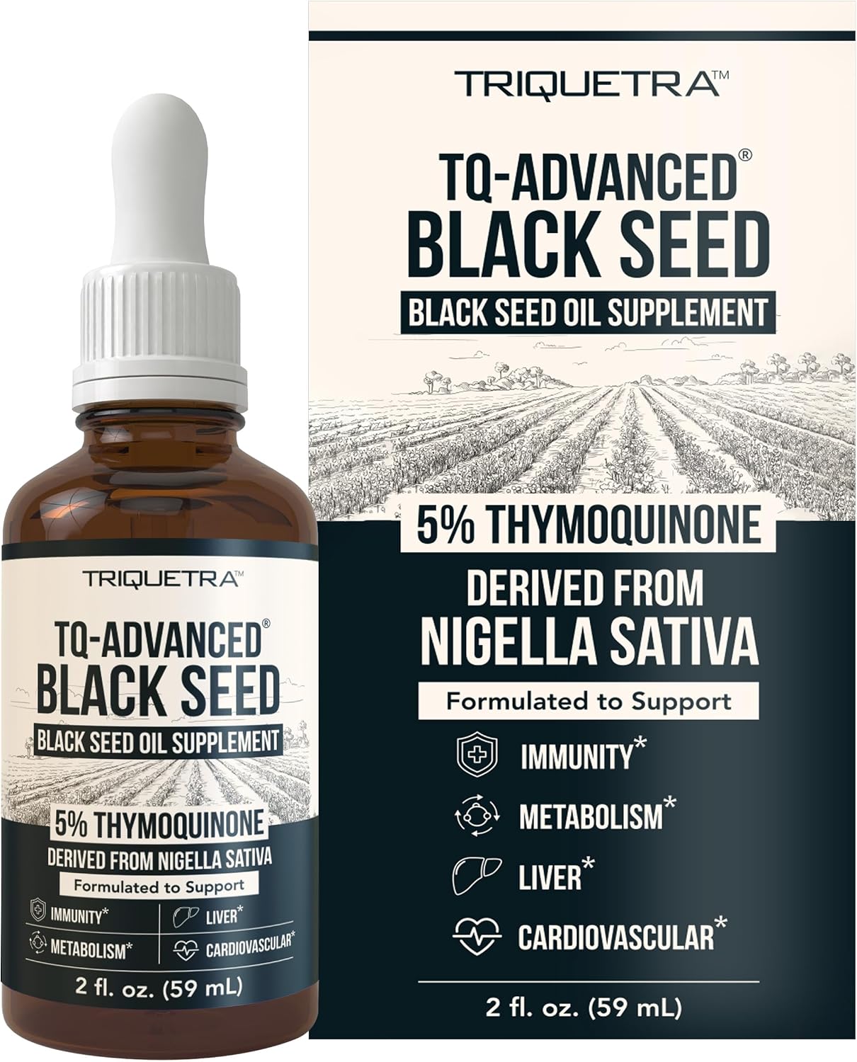Black Seed Oil Liquid | 5% Thymoquinone - TQ-Advanced® | High Potency - 100 mg per Serving - 15:1 Concentrate from Nigella Sativa Extract, Raw Form, Vegan Formula, Glass Bottle (30 Servings)