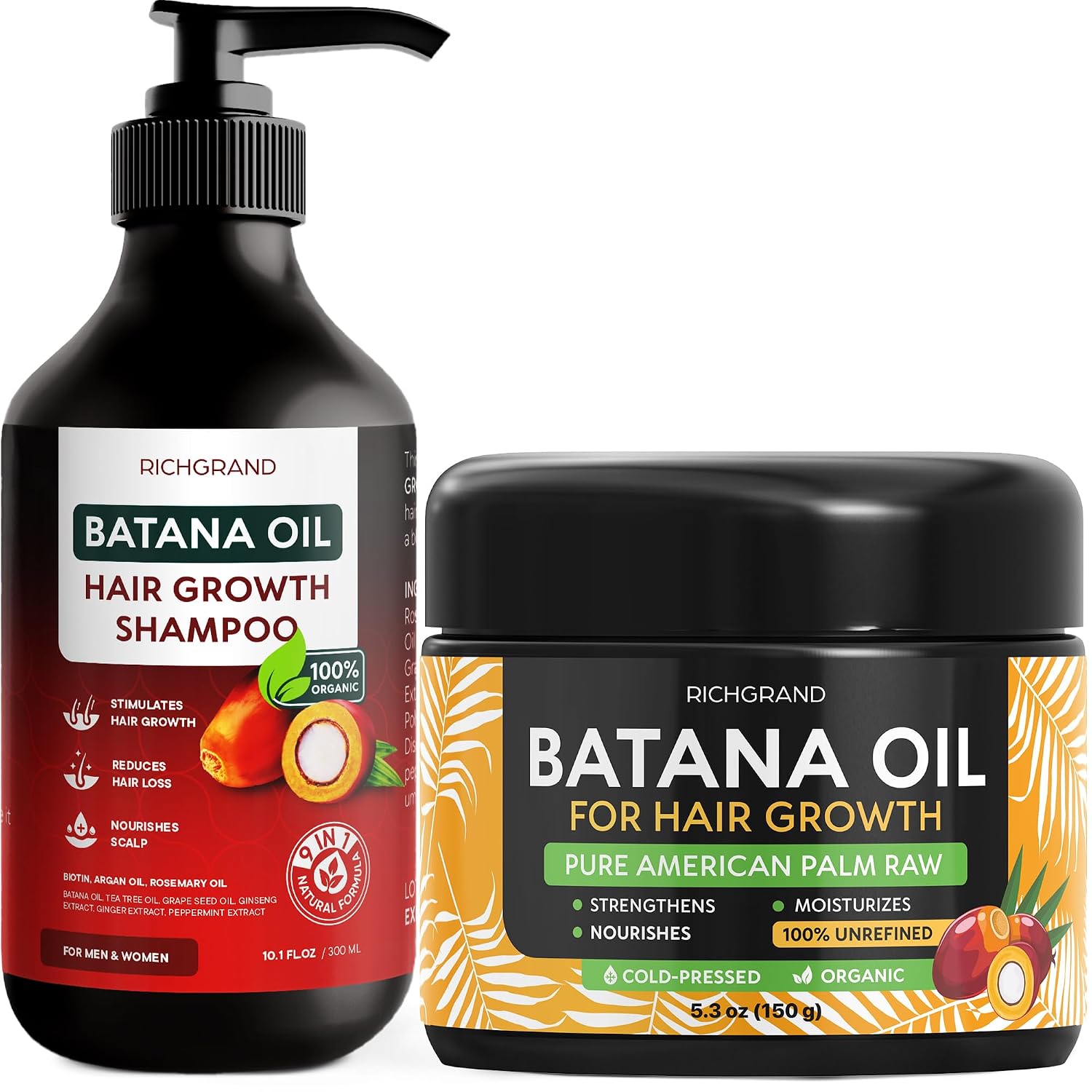 Batana Oil Hair Growth Bundle – Batana Oil Shampoo & 150g Raw Batana Oil – Natural Hair Treatment for Women & Men – Regrowth & Thicker, Healthier Hair