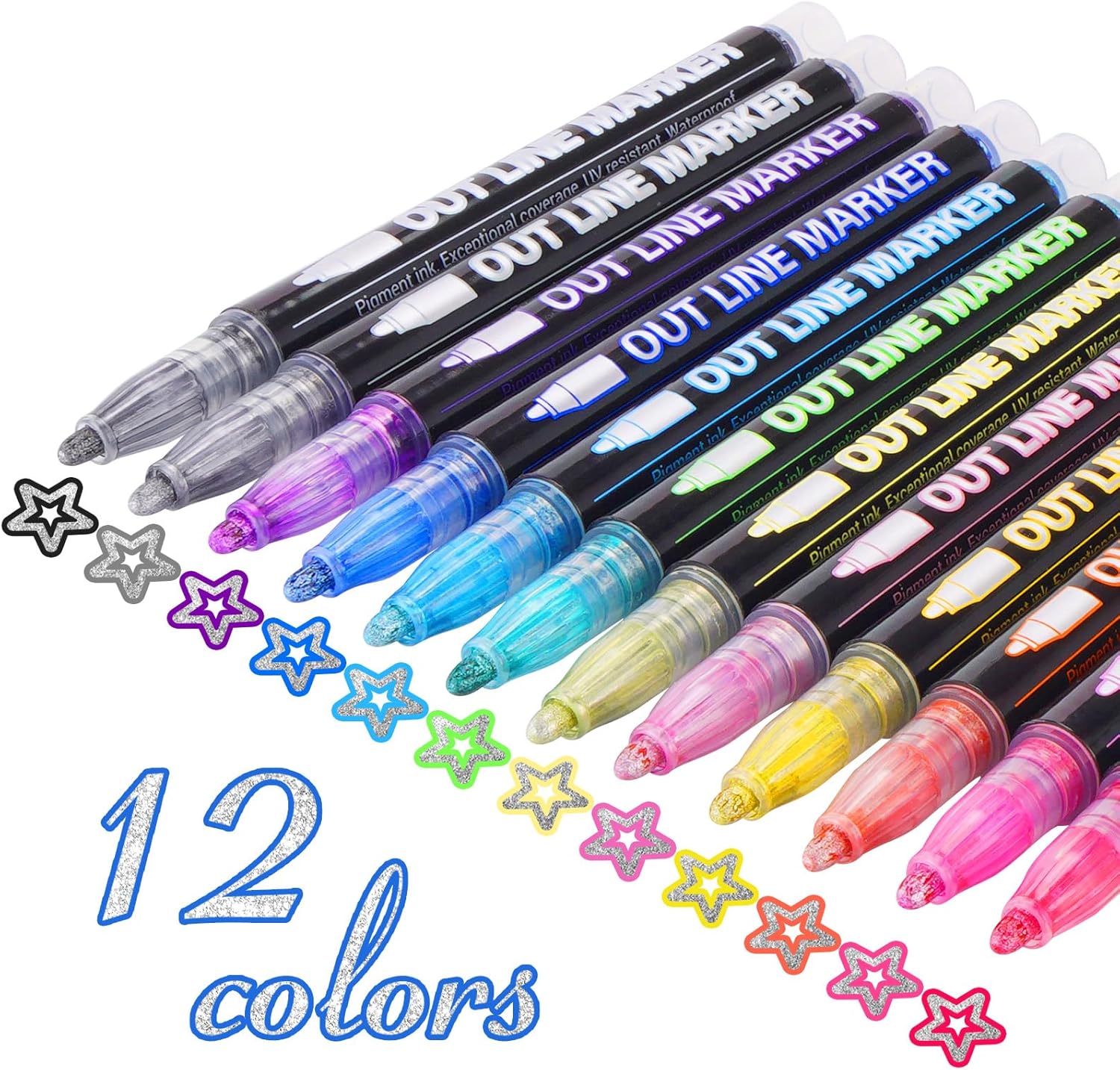 Stocking Stuffers for Teen Girl Gifts Trendy Stuff 12 Outline Shimmer Markers for Kids Drawing, Art Crafts, School Supplies Outline Glitter Markers