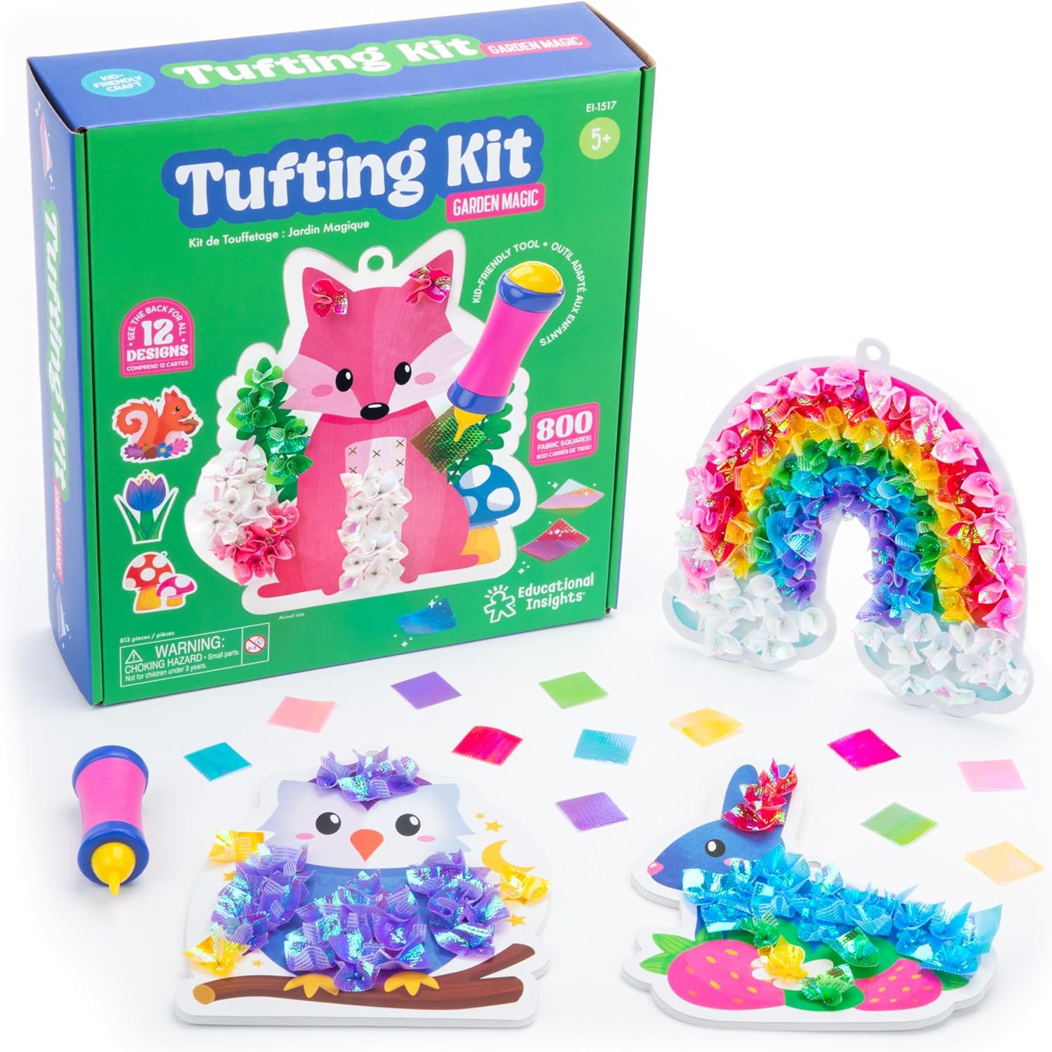 Educational Insights Tufting Kit - Arts and Crafts for Kids, Create Mess Free Projects, DIY Sensory Activity Set for Toddlers, Poke in Fabric Supplies, Fun Gift for Girls and Boys Ages 5+