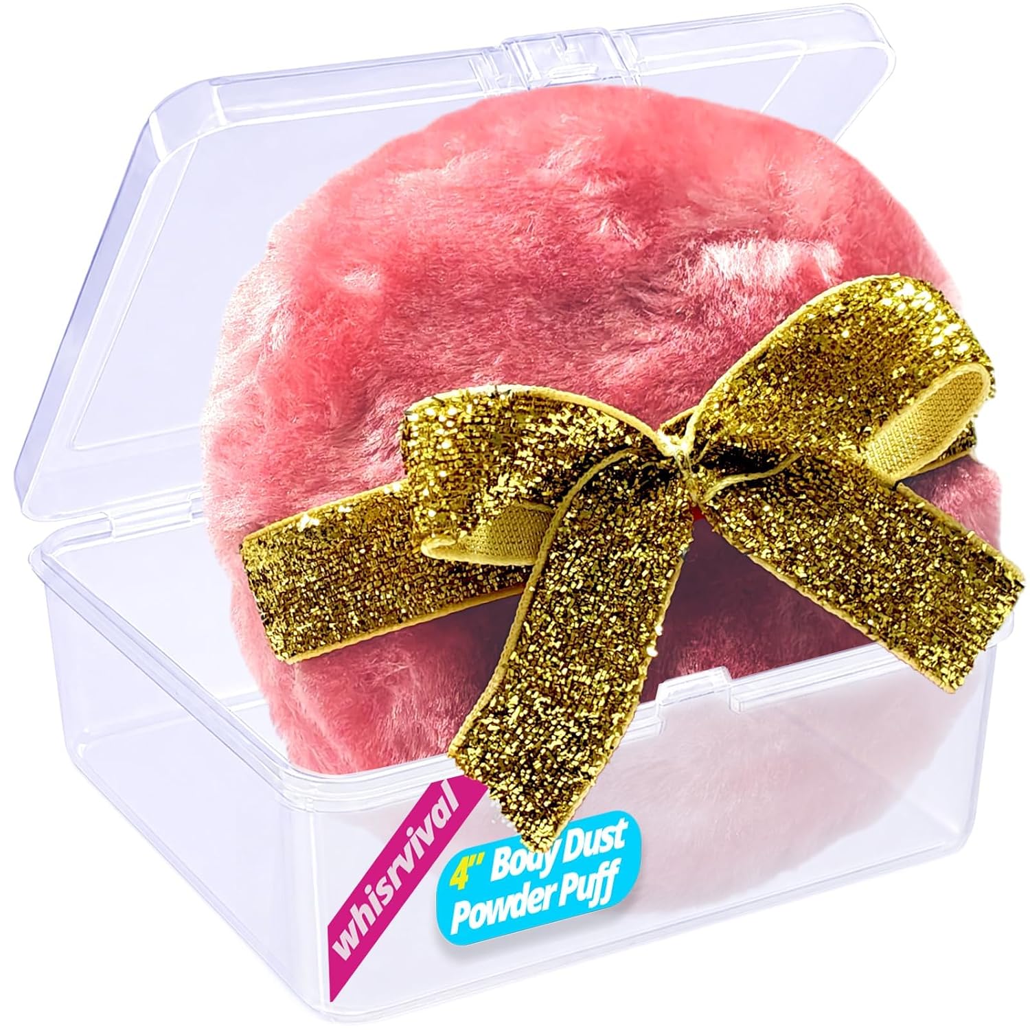 4" Large Powder Puff, Soft Fluffy Dusting Powder Puff for Body with Case, Even Application, Washable, Travel Size (Peach Gold)