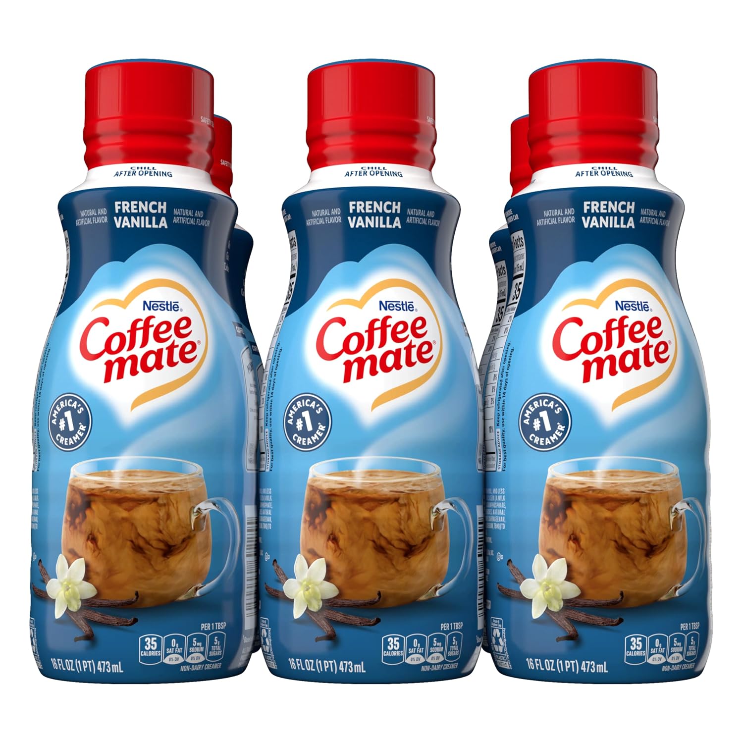 Coffee Mate French Vanilla Flavored Coffee Creamer, Shelf Stable, Non-Dairy, Gluten-Free, 6-Pack, 192 Total Servings, 16 Fl Oz Per Bottle