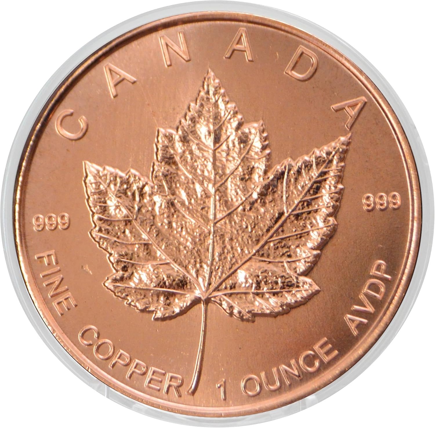 Canada Maple Leaf 1 oz Pure .999 Copper Round Coin in Capsule - COA by Heavenly Metals