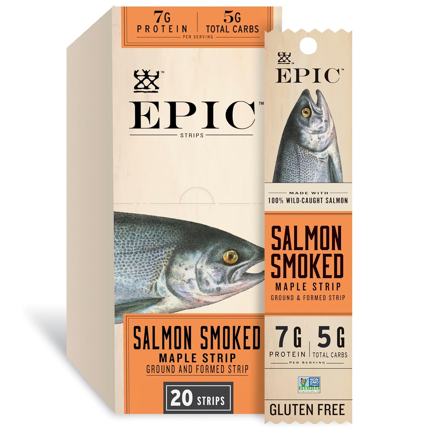 EPIC Salmon Smoked Maple Strips, Wild Caught, Paleo Friendly, Protein Snacks, 20 Ct, 16 oz