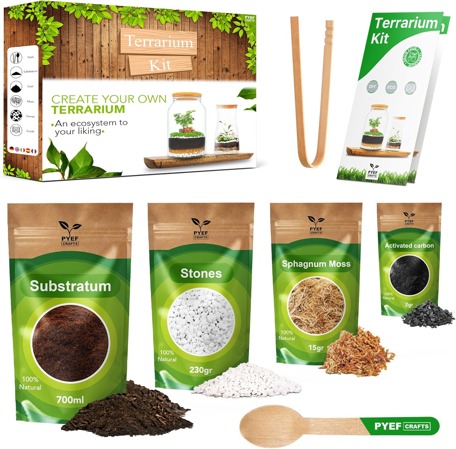 DIY Terrarium Kit for Plants – Starter Set for Garden in Bottle – Self‑Sustaining Ecosystem – Supplies for Succulents, Air Plants, Fern – Set without Jar (M), Without Plants