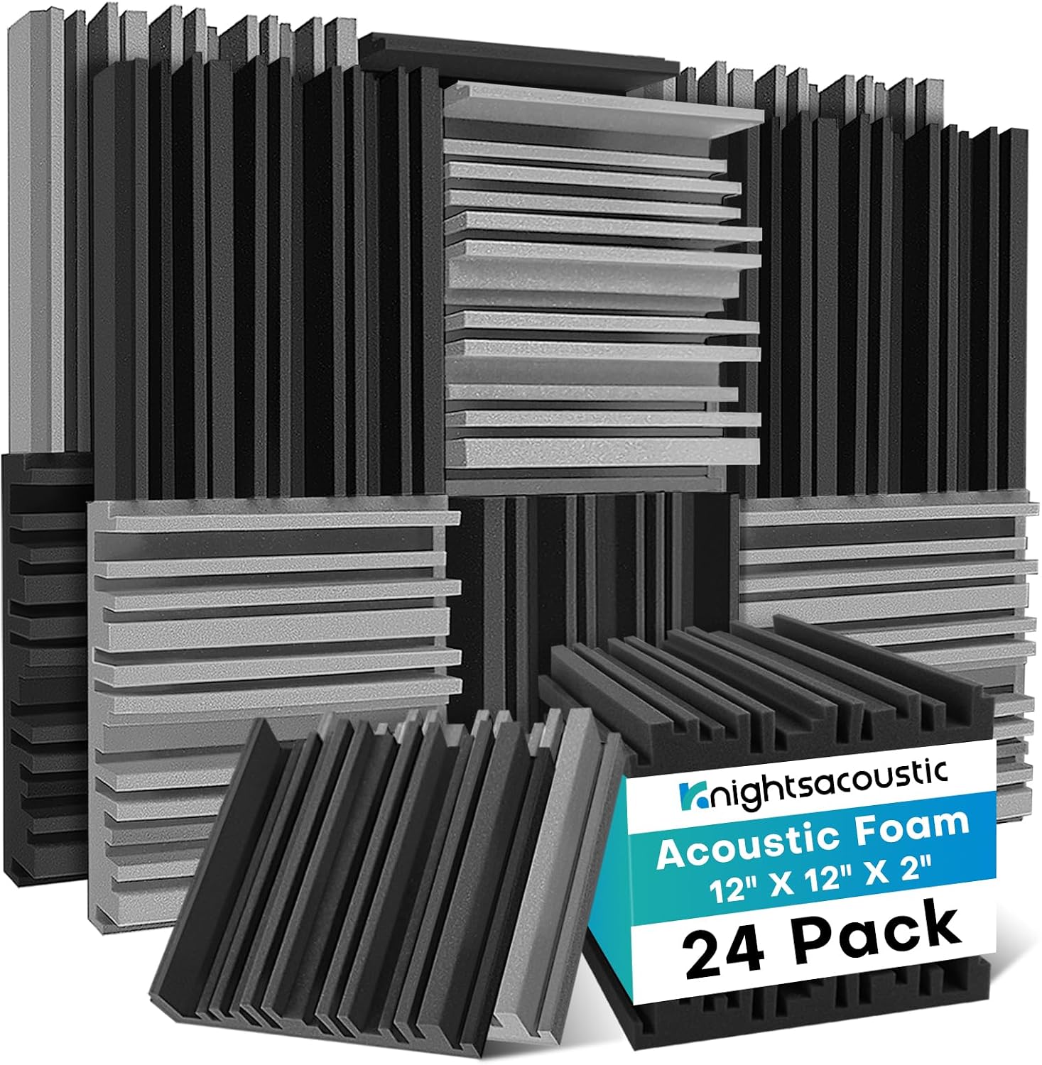 24 Pack Acoustic Foam Panels, 5 X 30 X 30cm /2" X 12" X 12" Sound Proof Foam for Walls, Sound Absorbing Panels Wedge Foam, High Density Fireproof Sound Proofing Panel for Recording Studio, Offices