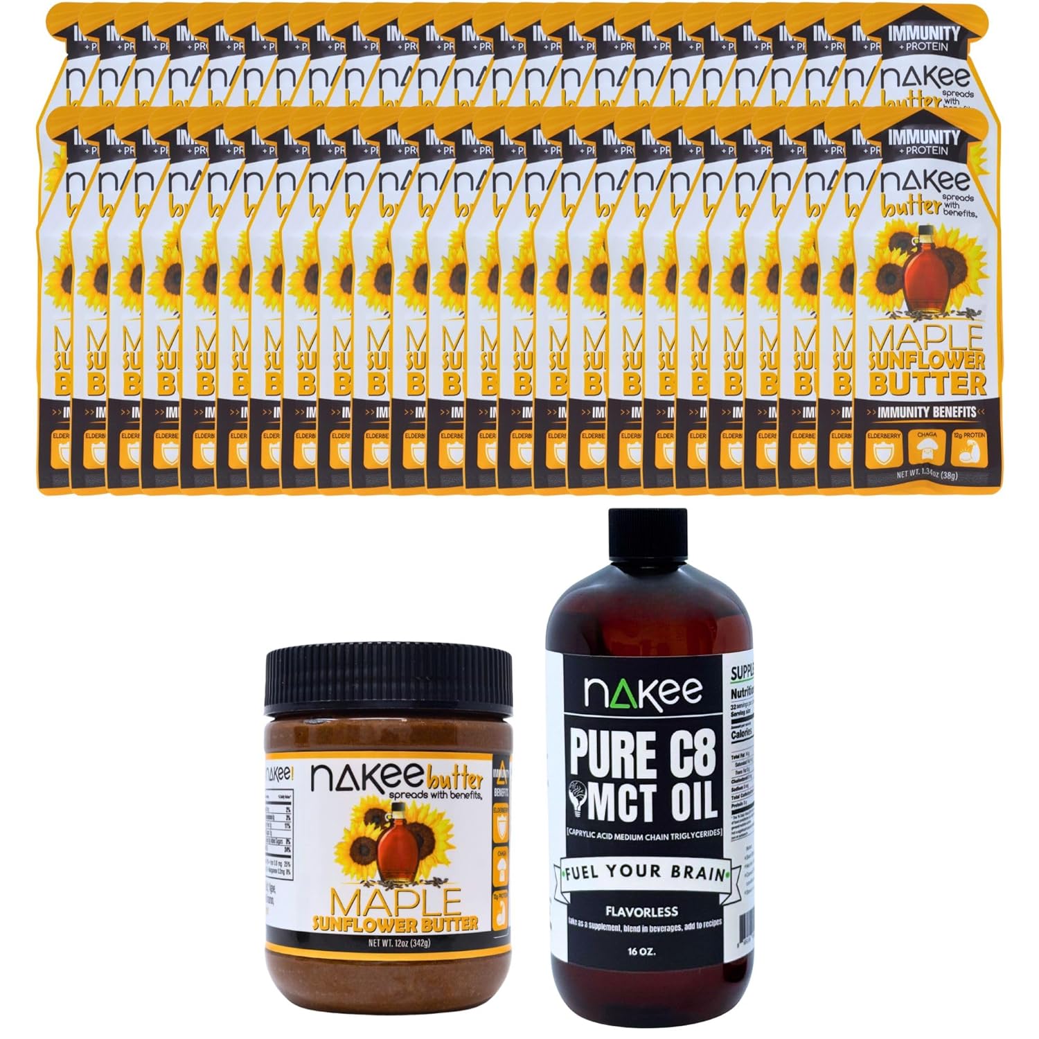 Max Value Wellness Pack with Protein: Immunity Jar, 16oz MCT & 48-Ct Packs – Over 1 Month Supply