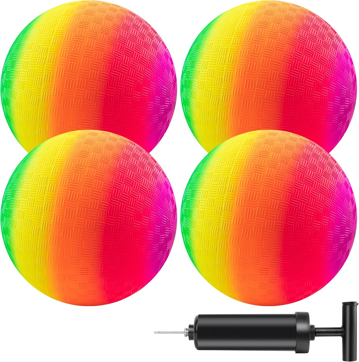 Micsoa Mic Playground Balls Kickballs 8.5 Inch, Rainbow Playground Ball Set for Kids and Adults, Dodgeball Kick Balls Handball for Indoor & Outdoor Schoolyard Games with Hand Pump(4 Pack)