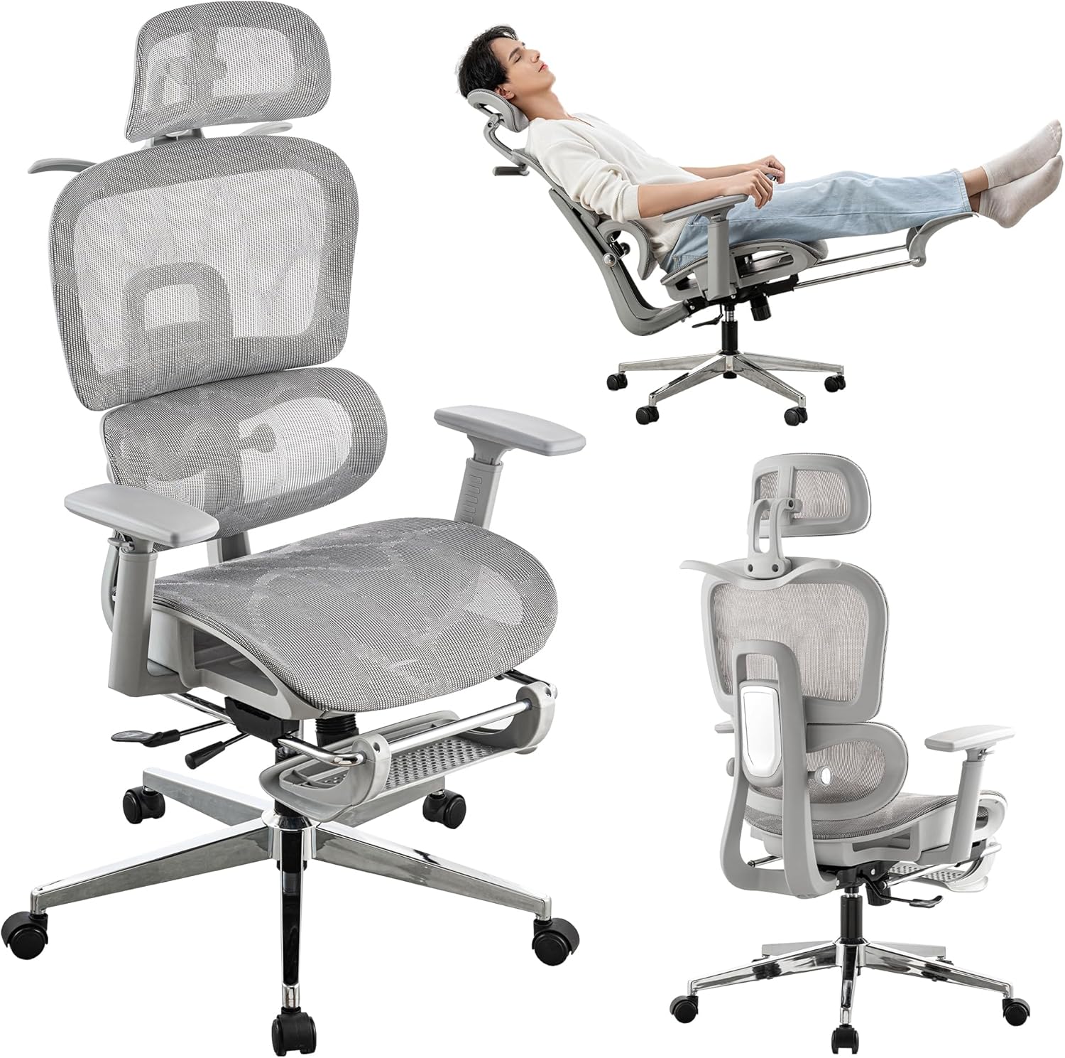 Mesh Ergonomic Office Chair,High Back Mesh Gaming Chair with Lumbar Support,Adjustable Headrest and Armrests for Home Office Desk Chair