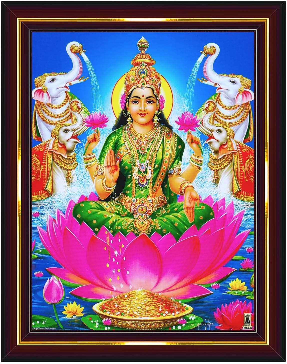 Pavan Photo Laminations Goddess Lakshmi Devi Dhana Vaibhav Laxmi Maa Wall Painting Framed Home Decor (Wood,Matte,Brown,Small Size,6 x 8 Inch) B300S