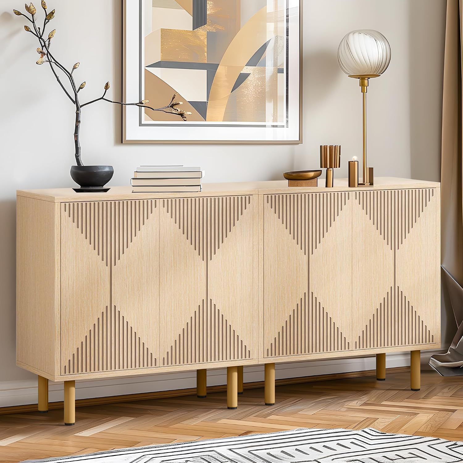 NicBex Modern Sideboard Cabinet,Large Buffet Storage Cabinet with Shelves, Accent Sideboard Buffet Cabinet for Living Room and Entryway,Set of 2,Walnut