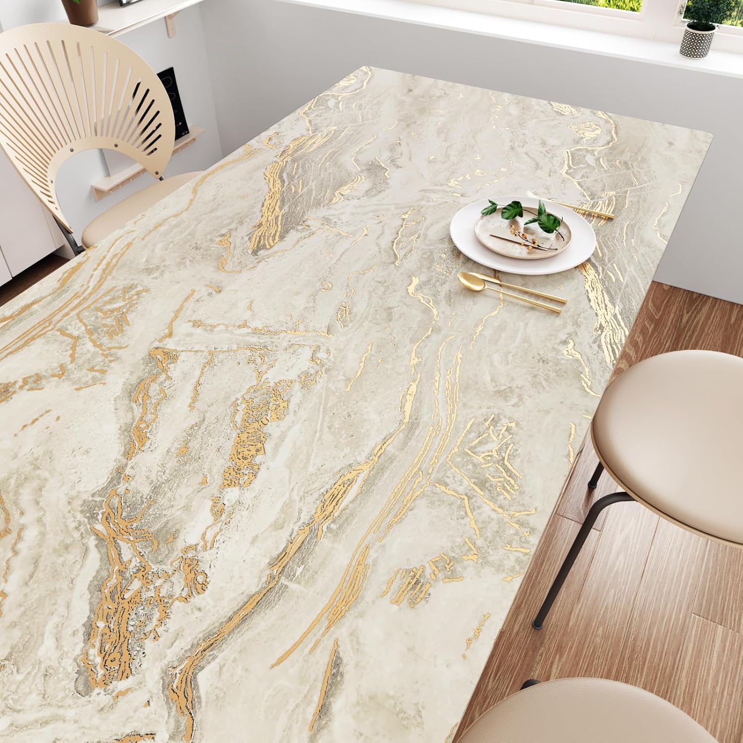 WESTICK Waterproof Matte Beige Gold Marble Conatct Paper Self Adhesive Marble Counter Top Peel and Stick Wallpaper Removable Granite Countertop Contact Paper for Kitchen Tables Cabinets 17.7" x 80"
